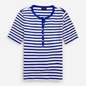 J. Crew Ribbed Elbow-Sleeve Henley In Stripe